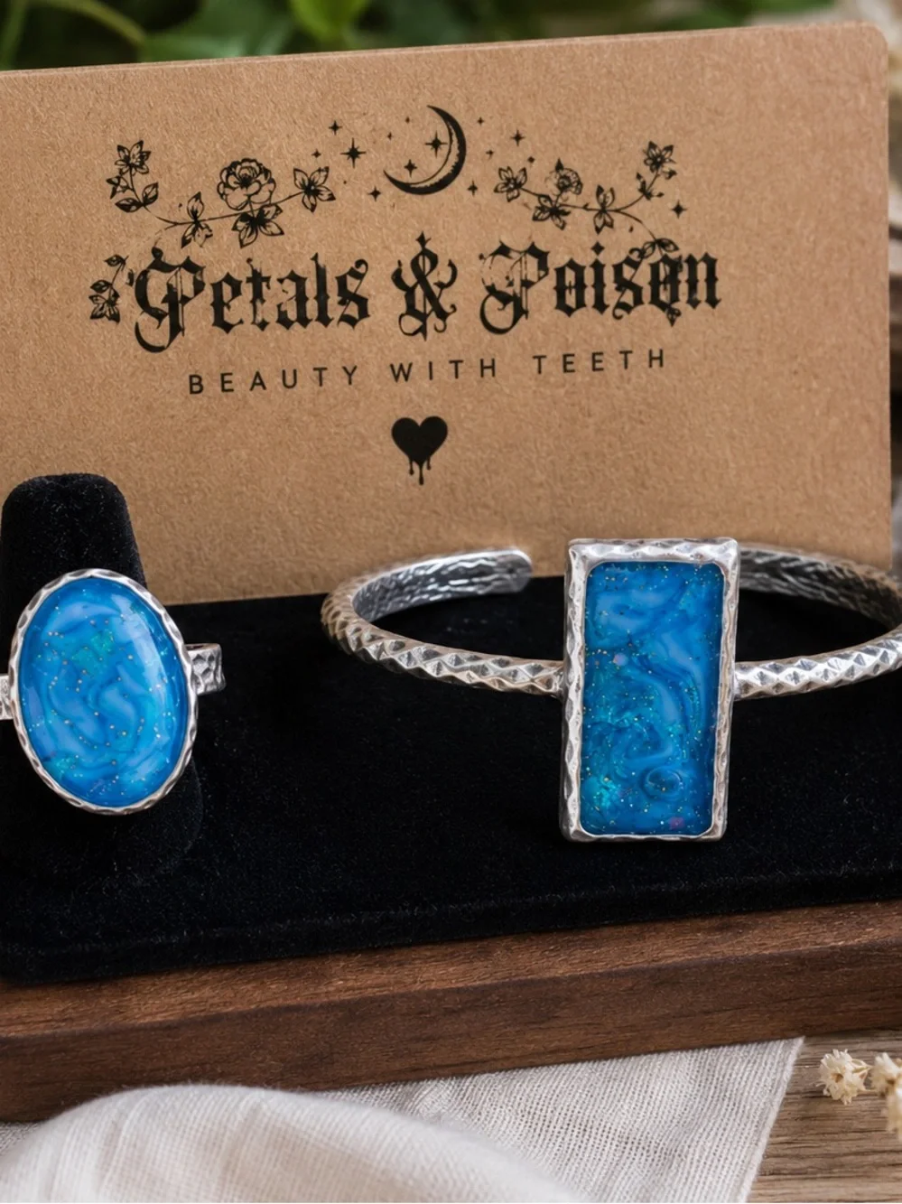 Handmade Ocean Blue Jewelry Set | Matching Statement Ring & Cuff | Coastal Boho